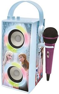 LEXIBOOK BTP180FZZ Disney Frozen-Portable Bluetooth Speaker with Microphone, Light Effects, Karaoke, Wireless, USB, SD Card, Rechargeable Battery, Blue