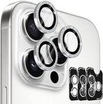 (3 Sets) Orzero Camera Lens Protector Compatible for iPhone 16 Pro 6.3"/iPhone 16 Pro Max 6.9", Protector de Cámera Bling One-Step Installation Individual Metal Ring Case Friendly - White Titanium