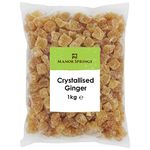 Crystallised Ginger 1kg by Manor Springs, All Natural, Sweet & Spicy Ginger Chunks - Perfect for Baking, Snacking, and Cooking - Vegan