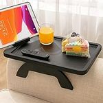 SITREMEN Bamboo Sofa Tray Table Clip on Side Table for Wide Couches Arm, Foldable Couch Tray with 360° Rotating Phone Holder, Armrest Table for Eating Drinks Snacks Remote Control (Black)