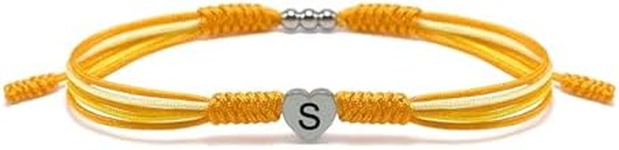 HARACRAFT Sunflower Initial Letter String Bracelet, Tibetan Lucky and Protection Bracelet, Inspirational Inspirational Heart Link Gift for Men, Women, Friendship (Letter S)