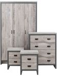 GFW Boston Bedroom Furniture Sets With 2 Bedside Table, Chest Of Drawers & Wardrobe, Contemporary Wooden Matching Cabinets for Bedroom Sets, Grey, 4 Piece Furniture Suites