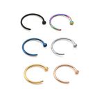 AllerPierce 20G Fake Nose Ring Hoop Faux Cartilage Nose Hoops Non Piercing Jewelry Fake Septum Ring for Women Girls 6 PCS (Flat Top C-Shaped)