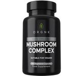 ORGNK 100% Organic Mushroom Complex - 180 Vegetarian Capsules - with Cordyceps | Lion's Mane | Reishi |Chaga | Shitake | Maitake