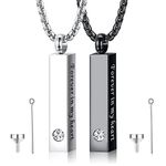 CASSIECA 2 Pcs Urn Necklace for Ashes Men Women Keepsakes for Ashes Black Silver Stainless Steel Bar Pendant Necklace Memorial Cremation Jewelry for Lost Love Forever in My Heart