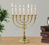 DSH CRAFTING YOUR CURIOSITY Brass Menorah Candle Holder Table Centerpiece 7 Candle Stick Holder for Home Decor,Wedding,Church,Diwali Decoration and Gifting.(MENORA-01-7B)