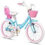 Glerc Maggie 20 Inch Girls Bike Ages 7 8 9 10 11 12 13 Years Old Kids Bicycle Princess Style with Doll-Seat & Basket & Kickstand & Bell, Blue