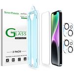 amFilm 2+2 PACK OneTouch Compatible With iPhone 14 Plus 6.7 Tempered Glass Screen Protector and Camera Lens Protector, Edge to Edge Full Coverage With Easy Installation Kit