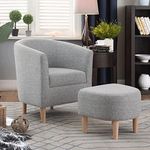 Marketero Tub Chairs Armchair and Footstool, Single Cuddle Sofa Living Room Accent Bucket Chair with Upholstered Occasional Lounge Arm Chairs for Reception Bedroom Reading Small Spaces Grey