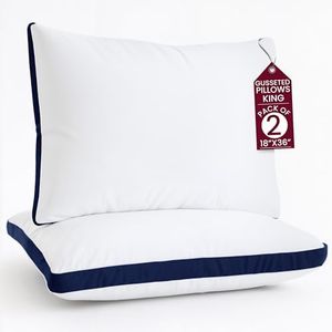 Lux Decor Collection Gusseted Pillows - Set of 2 King Size Pillows - Comfortable Breathable Bed Pillows for Sleeping - Side, Back and Stomach Sleepers (Navy Blue Gussets, 18x36)