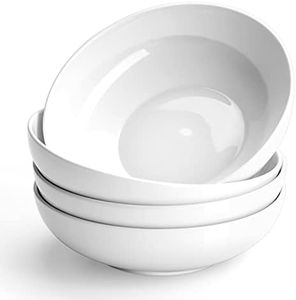 Yedio 45 oz Porcelain Pasta Bowls, Set of 4 – Wide & Shallow Salad Bowls Serving Bowls for Soup, Noodles, Dinner – Microwave & Dishwasher Safe, 8.375 Inch, White