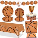 Basketball Party Decorations, Basketball Birthday Party Supplies, 101Pcs Include Paper Plates, Basketball Tablecloth, Napkins, Paper Cups, for Kids Boys Basketball Fans Birthday