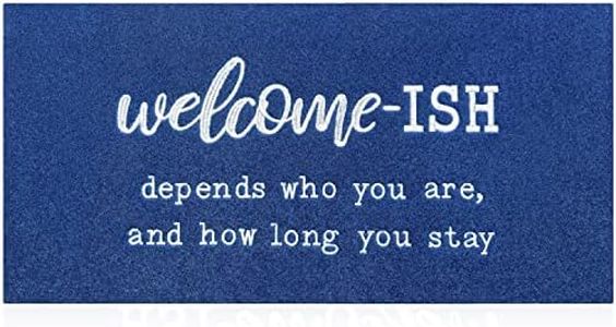 Large Welcome Mat Low Profile Floor Mat Front Doormat, Blue Welcome-ish Indoor Outdoor Door Runner Rugs Non-Slip Absorbent Resist Dirt Entrance Rug for Laundry Entryway, Patio 18"x47"