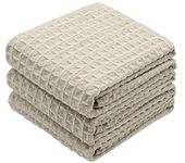 VeraSong Waffle Weave Kitchen Towels Thick Microfiber Dish Drying Towels Absorbent Tea Towels Hand Towel Lint Free 16Inch x 23Inch 3 Pack Khaki