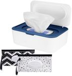 BLAZDEVE Baby Wipes Dispenser Case, Reusable Baby Wipe Holder Box with 2 Portable Wet Wipes Pouch, Refillable Wipes Pouch Case Container with Lid for Bathroom Baby Nursery Kitchen Office Travel (Blue)