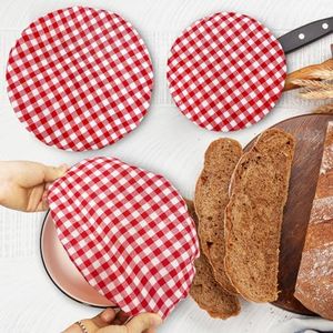 3 Pack Reusable Bowl Covers for Bread Proofing, Red White Gingham Pizza Dough Cover for Thanksgiving Christmas Party, Elastic Cover for Sourdough Fruit Salad