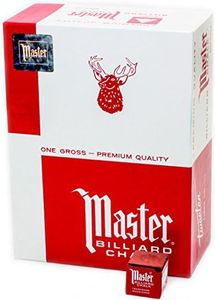 Master Billiard fessional Billiards Chalk for Smooth, Even Coating on Cue TipPool Chalk, Pack of 144 Cubes, Red, with Protective Box - Professional Billiards Chalk for Smooth, Even Coating on Cue Tip