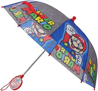 Nintendo Kids Umbrella, Super Mario Toddler and Little Boy Rain Wear for Ages 3-6, Grey/Blue