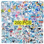 GTOTd Shark Stickers (200Pcs) Cute Animal Cartoon Gifts Merch Party Supplies Vinyl Water Bottle Luggage Guitar Phone Skateboard Aesthetic Decor for Teens Adults