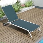 YITAHOME Aluminum Outdoor Chaise Lounge Set with Wheels, Pool Lounge Chair Patio Lounger with Extended Width, 5-Position Adjustable Backrest for Patio, Poolside, Deck - Dark Green