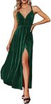 BerryGo Women's Sexy Deep V Neck Backless Floral Print Split Maxi Party Dress, B-velvet-emerald Green, 4-6