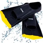 Swimming Training Fins Swim Flippers Travel Size Short Blade For Snorkeling Diving Pool Activities. Open Water Equipment for Men, Women & Children New Bright Colours + Mesh Bag (39-41 L, black-yellow)