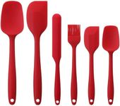 MOBDESK Silicone Spatula Set 6 Kitchen Non Stick pan Cake Silicon Brush oiling Spoon Cooking Mini Baking Non Stick Tools Handle khunti chamcha Tongs Rubber Utensils Oil use Accessories(RED)