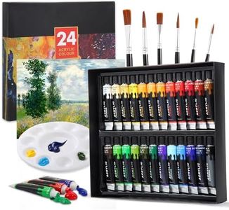 Kebuye Acrylic Art Paint Set, 24 Colours(12ml) Acrylic Paint Kits Creamy Texture Non-toxic, Art Craft Paints for Canvas Painting, Rock,Stone,Wood,Fabric,Crafts,with 6 Brushes 2 Canvas 1 Palette