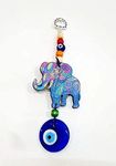 Saanwara Creations Vastu Feng Shui Elephant Evil Eye Hanging Protection Good Luck Charm and Wisdom Statue Metal and Glass in Multicolor (7 inches)