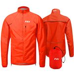 FDX Men’s Cycling Jacket - Waterproof Lightweight Breathable Cycle Rain Jersey High Visibility Full Sleeves Reflective Tops Windproof Packaway Pouch Coat for Running, Riding, Mountain Bike (Red, XL)