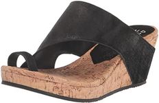 Donald Pliner GYER Upper Heel Wedge Platform, Comfortable Women, Leather, Slide Sandals, Black/Black-Distressed Metallic/Distressed Metallic, 7.5