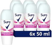 Sure Women Bright Bouquet Roll On Deodorant Antiperspirant with a strawberry, apricot & vanilla fragrance and 48 hour sweat and odour protection 50 ml, Pack of 6