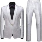 MOGU Mens 2 Piece Suit Slim Fit Shawl Lapel Tuxedo for Daily Business Wedding Party (Suit Jacket + Pants) US Size 40 White