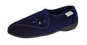 Dr Keller Womens Diabetic Orthopaedic Wide Fit Adjustable Comfort Slippers, Navy Diamond, 5 UK