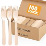 (100 Count) Disposable Wooden Forks Set - Alternative to Plastic Forks, Eco Friendly, Biodegradable, Compostable Forks Set, Disposable Utensils