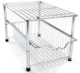 Amtido Under Sink Storage Kitchen Cupboard Organiser with Sliding Basket Drawer for Pantry, Washroom, Bathroom Cabinets - Stackable - Chrome