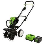 GreenWorks TL80L210 Pro 80V 10-Inch Tiller, 2Ah Battery Included, Black and Green