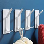 YIGII Towel Hooks/Adhesive Hooks - Heavy Duty Wall Hooks Stainless Steel Robe/Coat Towel Hooks for Bathroom and Bedroom, White 4-Packs