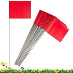 50 Pack Marking Flags Marker Flags for Lawn, IKAYAS 4 * 5 Inch Red PVC Small Yard Flag Stake Flags on 15 inch Steel Wire, Lawn Flags, Yard Flags, Garden Flags