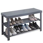 SMIBUY Bamboo Shoe Rack Bench, 3-Tier Shoe Organizer Storage Shelf for Entryway Hallway Bathroom Living Room (Grey)