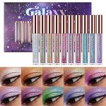 10 Colors Glitter Liquid Eyeshadow Set Metallic Glitter Shimmer Smokey Eye Looks Waterproof Long Lasting Quick-Drying Sparkling Eye Shadow (#B 10 Colors)