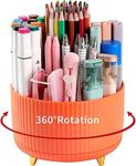 Pencil Pen Holder for Desk, 5 Slots 360°Degree Rotating Pencil Pen Organizers for Desk, Desktop Storage Stationery Supplies Organizer, Cute Pencil Cup Pot for Office, School, Home, Art Supply (Orange)