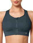 Yvette High Impact Zip Front Sports Bra Mesh Racerback Workout High Support Sports Bras for Women Large Breasts, Navy