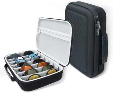 Krypthos Travel Sunglasses Organizer Case, Portable Eyeglasses Storage Box, Adjustable Multi-Compartments & Crushproof Design, Holds Up to 7 Pairs, Eyewear Display Case for Men Women