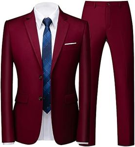 UNINUKOO Men's Suit Slim Fit 2 Button 2 Piece Suits for Men Party Formal Dress Solid Tuxedo Blazer Jacket Pants Set US Size 44 Wine Red