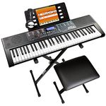 Rockjam 61-Key Keyboard Piano Kit with Keyboard Stand, Piano Bench, Headphones, Piano Note Stickers & Lessons, RJ660-SK, Black