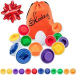 Skoolzy Shapes Matching Egg Toy 6 pc Set, Easter Egg Basket Toys for Toddlers, Montessori Sensory Bin Toy for Preschool Kids & Blind Children Learning Shape Sorting, with Bag & eBook