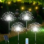 Solar Lights Outdoor for Garden Decor-4 Pack Total 480 LED Solar Garden Firework Stake Lights Waterproof Sparklers Solar Outside Lights for Yard, Pathway, Garden, Patio, Backyard, White