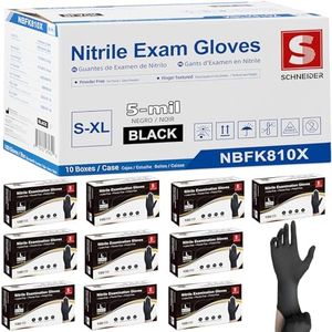 Schneider Nitrile Exam Gloves, Black, Small, Case of 1000, 5 Mil Thick Disposable Gloves, Latex Free, Powder Free, Food Safe, Non Rubber for Medical, Cleaning & Cooking, Barbecue, Food Prep