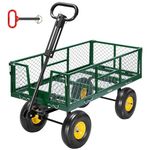 VIVOHOME Garden Trolley 410kg Capacity with 25.4cm Tires and Handles, Transport Wagon Heavy Duty Metal Steel Attach to ATV or Tractor Green